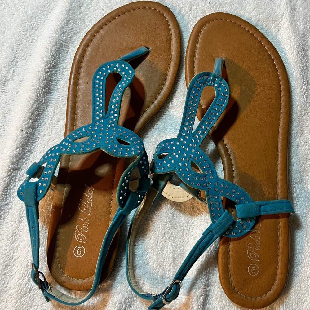 Turquoise pink label sandals